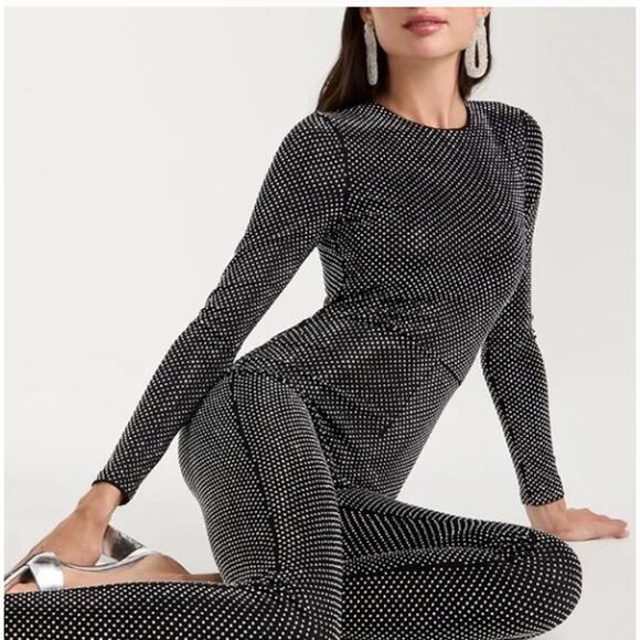 Alice and Olivia Freddie Stud Rhinestone Embellished Jumpsuit Long Sleeve Size 8 - Picture 1 of 16